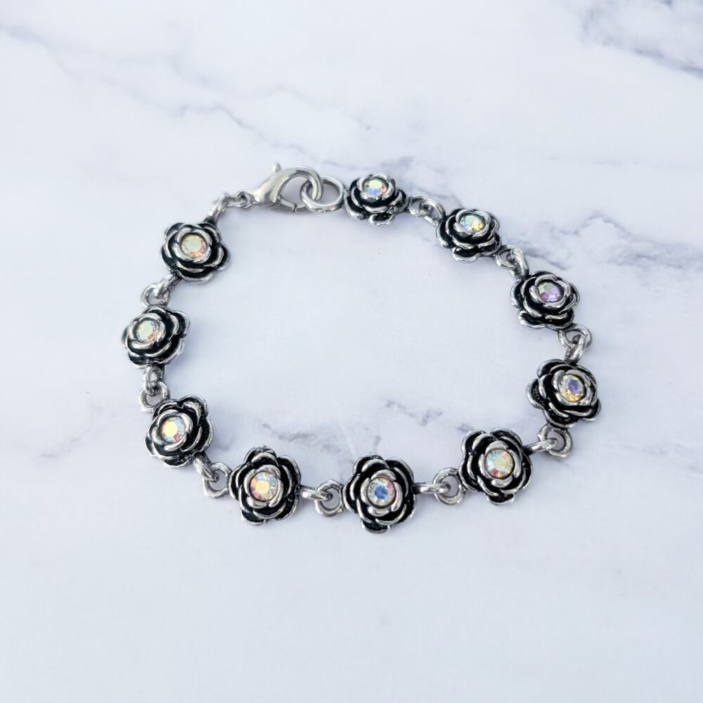 Vintage Premier Designs Clasp Bracelet Flowers with Iridescent Gems